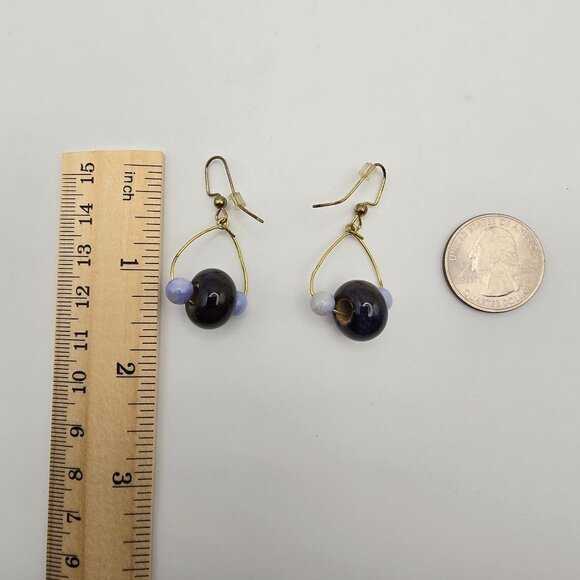 Women's Fashion Jewelry Blue Tone Beaded Loop Dangle Drop Hook Back Earrings - Picture 5 of 9